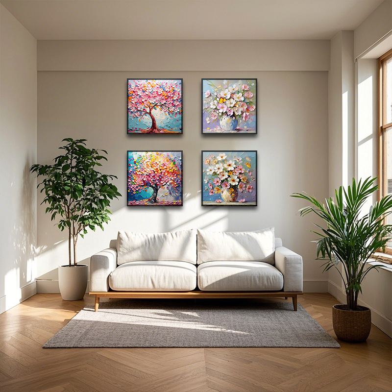 Cross-Border Cream Style Money Tree Living Room Entrance Decorative Painting Texture Sofa Background Wall Hanging Painting Hand-Painted Oil Painting