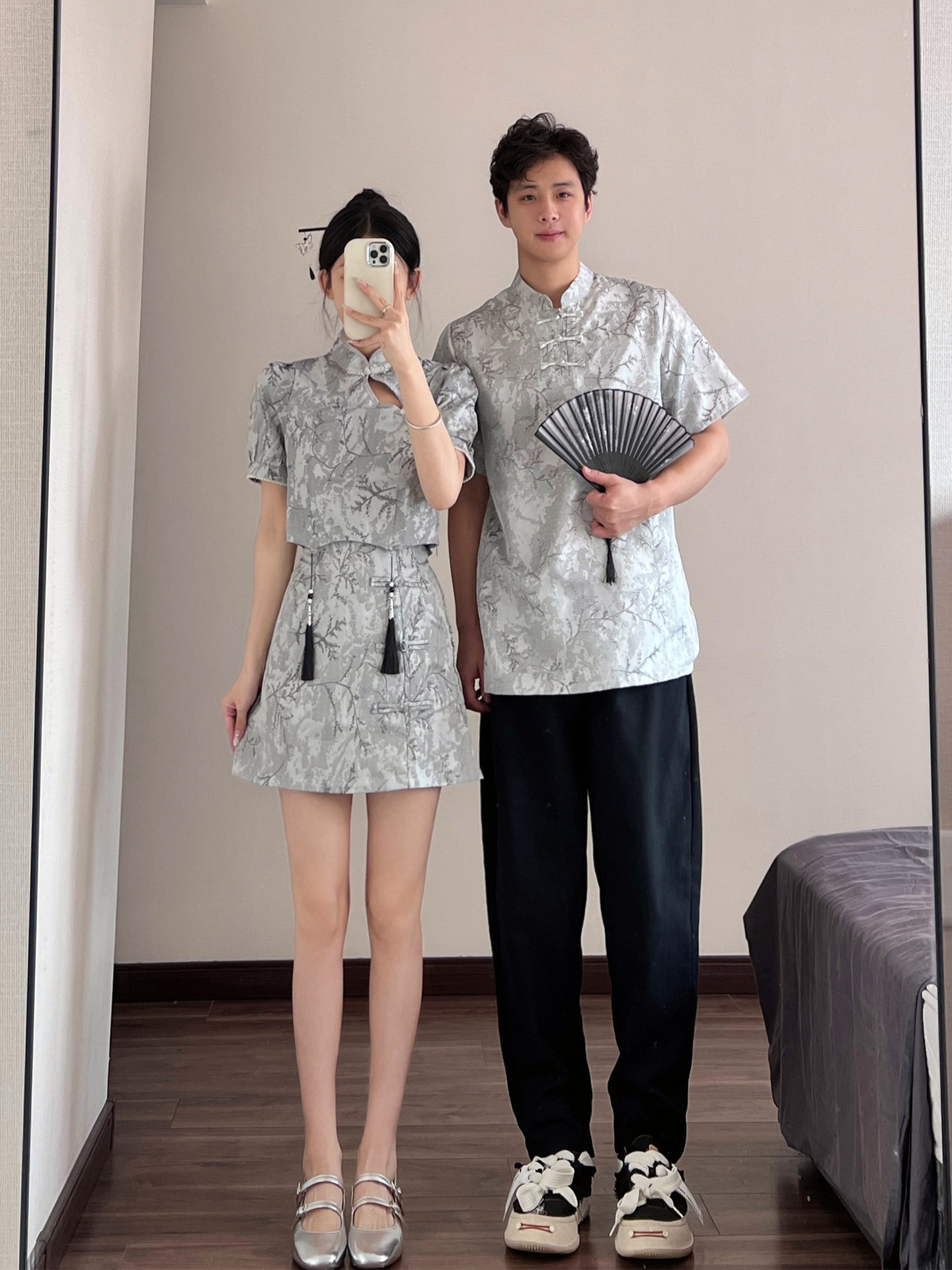 New Chinese Style National Style New Summer Improved Coat Buckle Color Cheongsam Women's Short-sleeved Skirt with Interior Collar Top