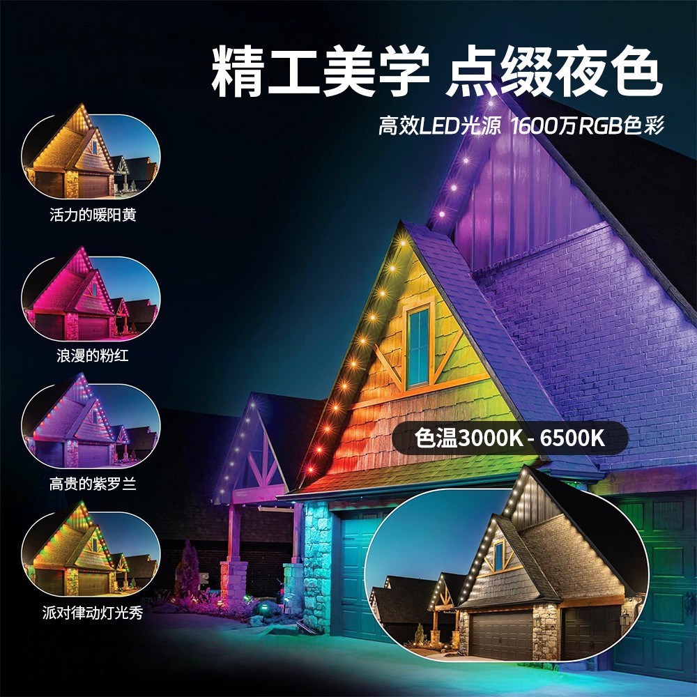 Led Colorful Light String Courtyard Eaves Light Christmas Atmosphere Marquee Full Color Rgbw Light Source Customization