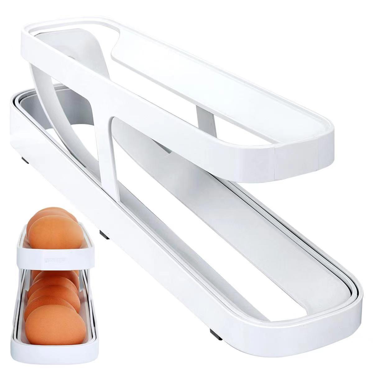 2024 practical double-layer egg box household kitchen refrigerator side door drop-resistant fresh-keeping storage automatic egg rolling device