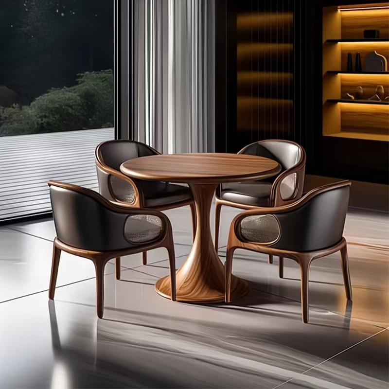 Новый стильный круглый стол и стулья из черного ореха для переговоров и небольших кофе