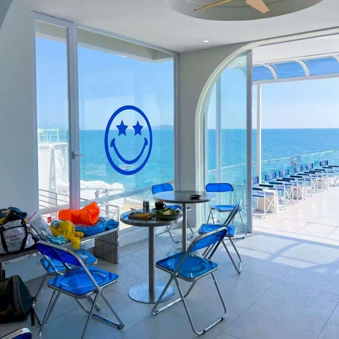 Coffee Shop Milk Tea Dessert Shop Tables and Chairs Industrial Style Stainless Steel Transparent Folding Chair Internet Celebrity Baking Cake Shop Combination