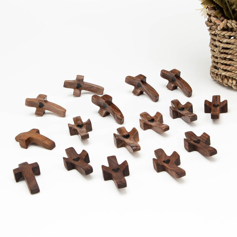 Wooden Cross Black Walnut Hand-Held Thumb Cross in Stock Wholesale for Church Easter Christmas