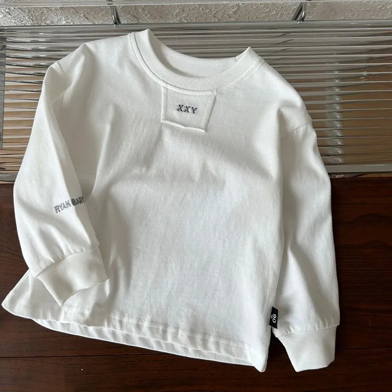 Korean Style Men's and Women's Spring T-shirt Round Neck Pure Cotton Western Style New Pullover Long Sleeve Loose Trend