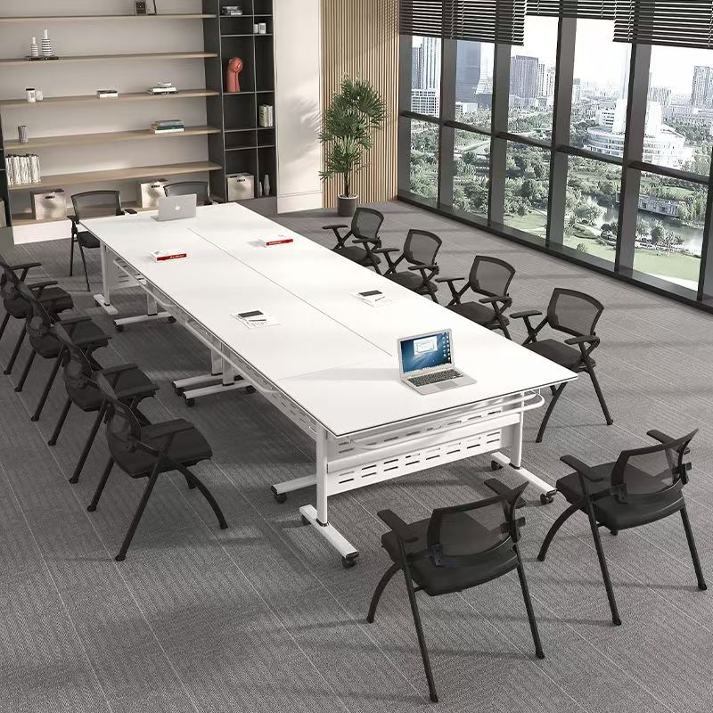 Folding Training Table and Chair Combination, Splicable Flip Table, Mobile Long Table with Wheels, Multi-Functional Office Conference Table