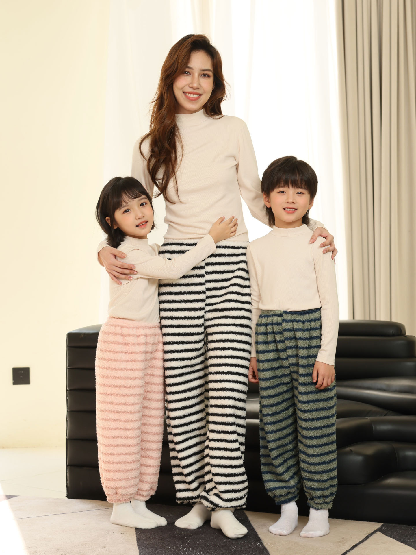 Children's Pajama Pants Coral Fleece Girls' Home Pants Baby Thickened Flannel Long Pants Boys' Warm Parent-Child Warm Pants