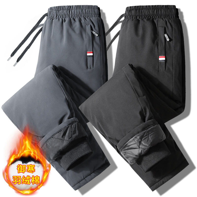 Пуховые хлопковые брюки для мужчин, зимние стеганые утепленные брюки, повседневные модные брюки для наружной носки, ветрозащитные, теплые