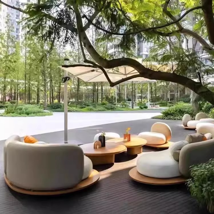 Outdoor Sofa Courtyard Sofa Creative Curved Teak Sofa Living Room B&B Hotel Villa Outdoor Cloud Sofa