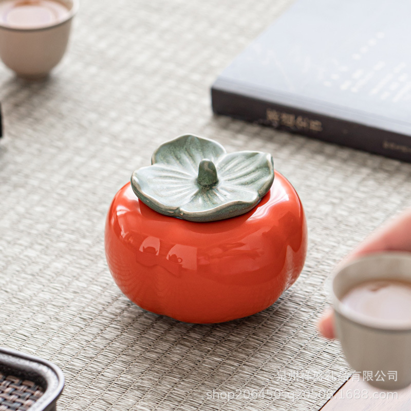 Persimmon Creative Wedding Gift Jar Wedding Jar Ceramic Accompanying Gift Persimmon Sweet Jar Tea Jar Ruyi Sugar Box