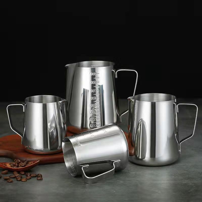 Factory wholesale stainless steel pull flower cup thickened pointed mouth with scale pull flower milk bubble tank fancy Milk Cup Coffee utensils
