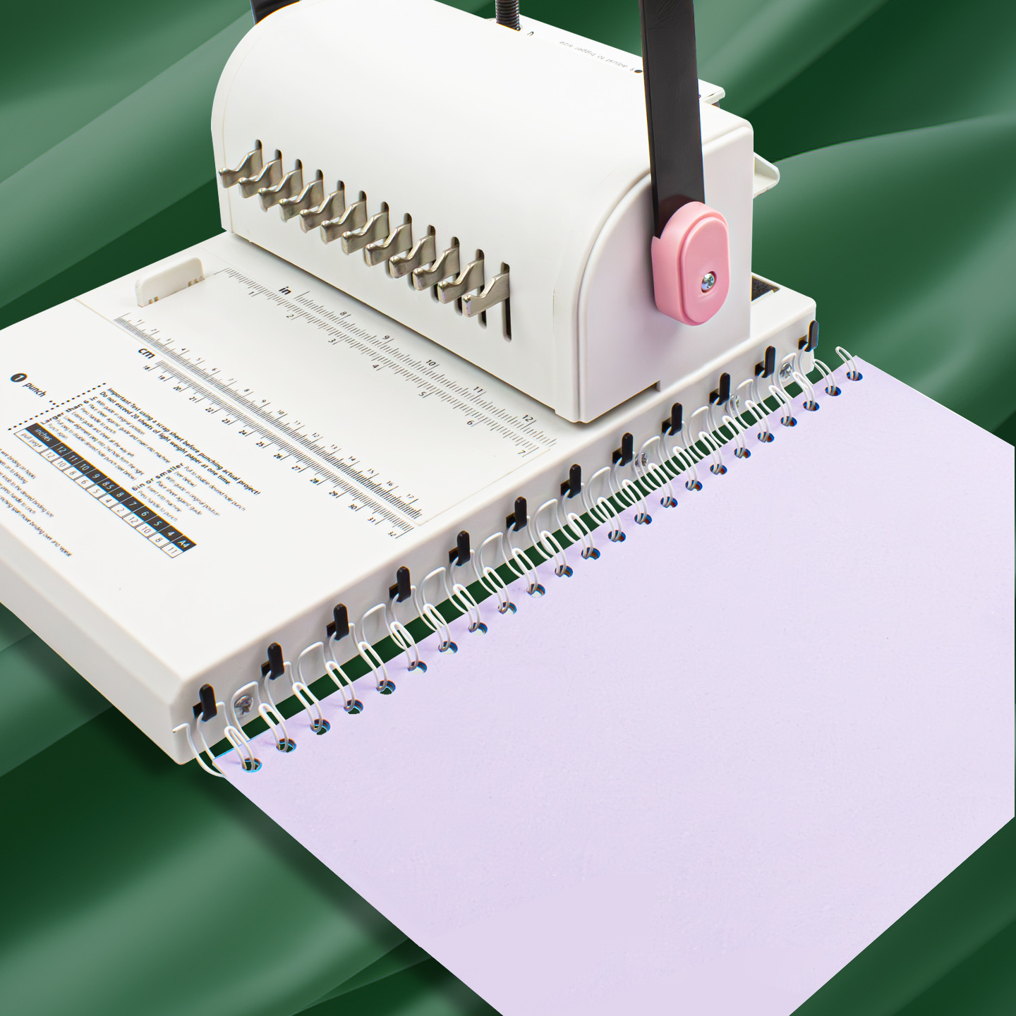 Mw12 Spiral Binding Machine, Double Coil Binding Machine with Full Knife, 12-Hole Round Hole Punch, Loose-Leaf Notebook Cute Binding Machine