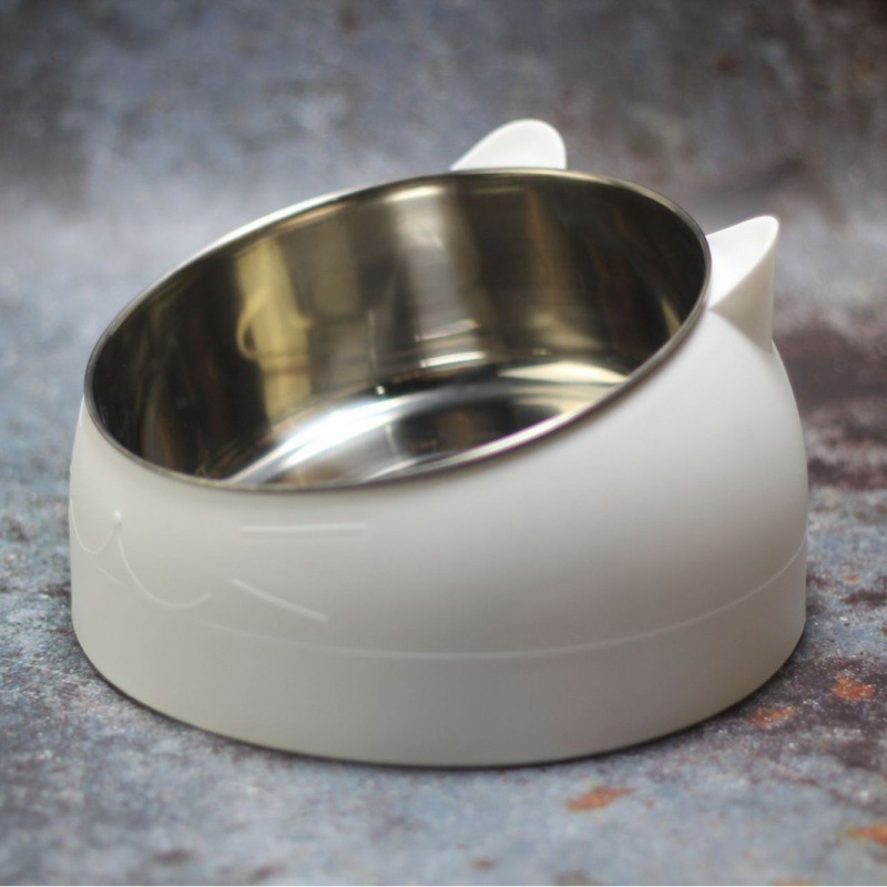 Stainless Steel Cat Ear Bowl Protects Cervical Spinee Cat Bowl Slanted Mouth Pet Bowl 100ml Pet Bowl Anti-Knock over Plastic Bowl
