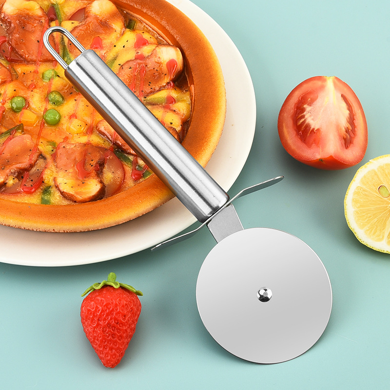 Manufacturer Stainless Steel Pizza Knife Round Tube Handle Single Wheel Pizza Knife Roller Knife Pancake Cutter Pizza Pizza Cutter