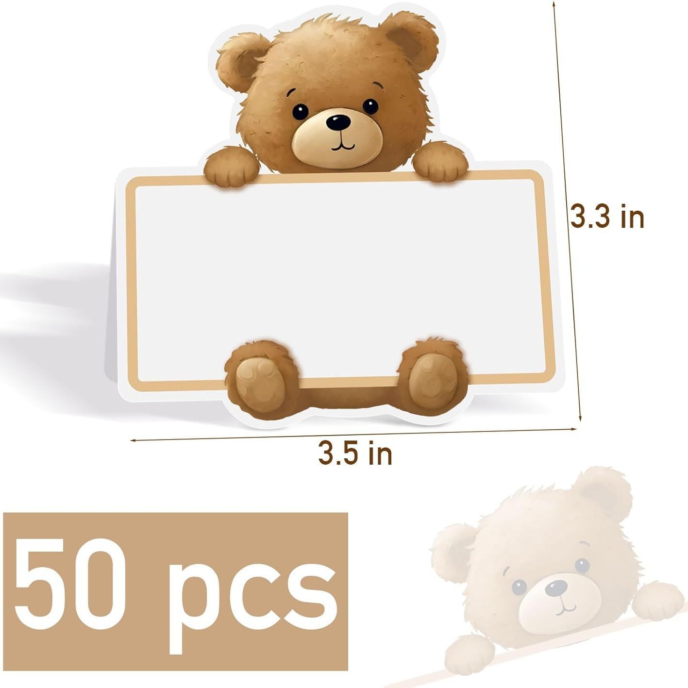 Bear Table Setting Cards, Playful Brown Teddy Bear Foldable Card Tent and Blank Name Cards