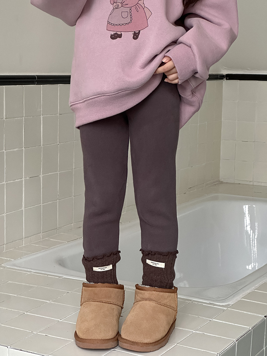 [Fleece-Lined] Girls' Pants, Children's Thickened 230g Composite Fleece High-Elastic Slim-Fit Wool Stretch Leggings