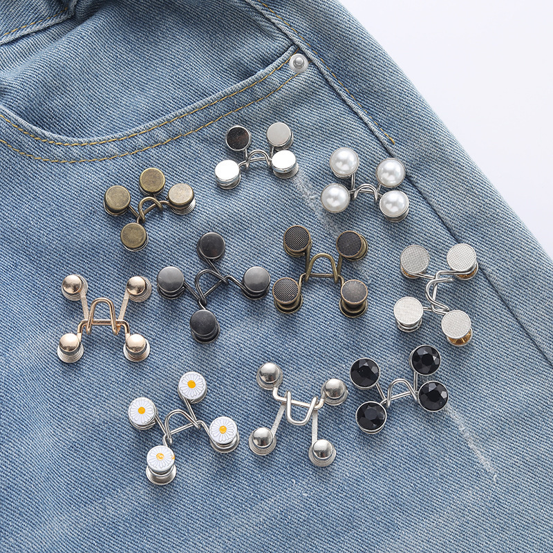 No-Sew Waist Cincher Detachable Jeans Waistband Adjustable Metal Buckle Waist Button