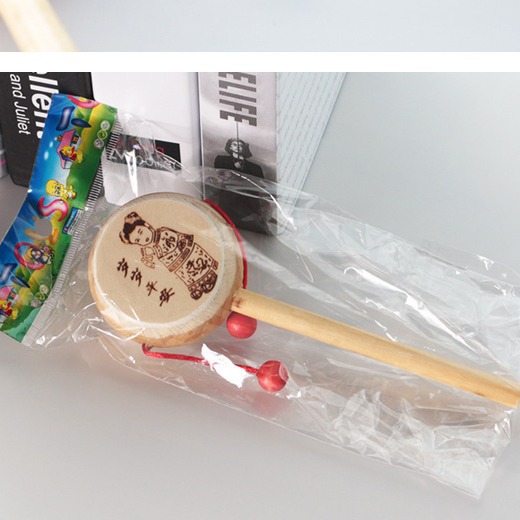 Baby Rattle Small Log Handle Jialang Drum Shaker Newborn Kidsren Wooden Toy Hand Drum