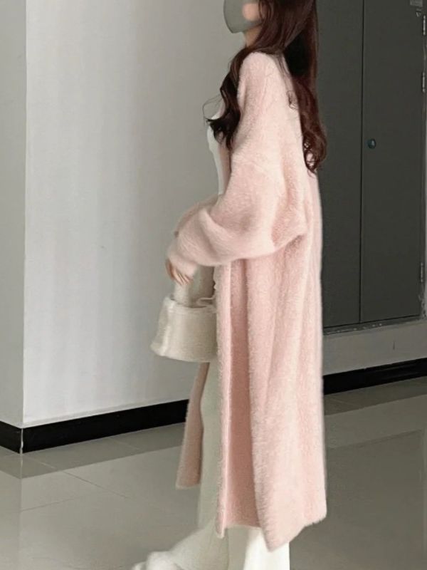 Soft Waxy Imitation Mink Knitted Cardigan 2025 New Autum Loose Large Size Lazy Style Mink Velvet Long Outwear for Women