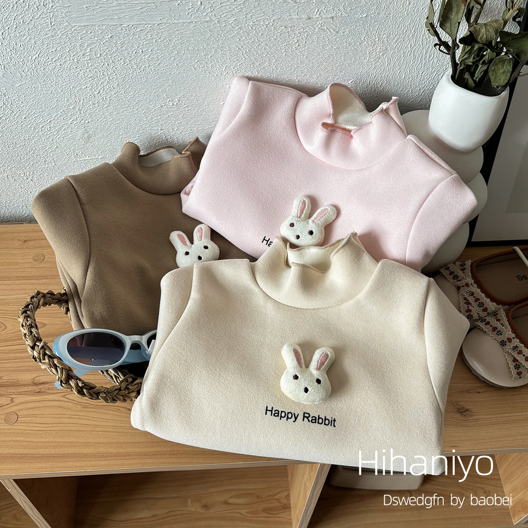 Базовая футболка для девочек с полувысоким воротником, осенне-зимняя, утеплённая, длинный рукав, корейский стиль