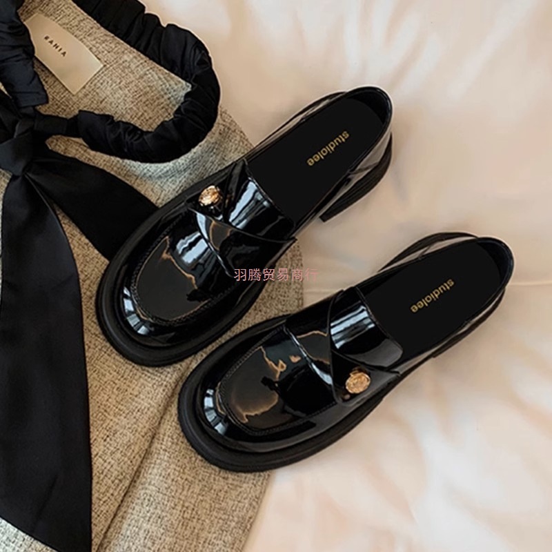 Genuine Leather Version ~ Small Gold Coin Thick-Soled Loafers for Women 2025 Autumn New Thick-Heeled Black British Style Small Leather Shoes