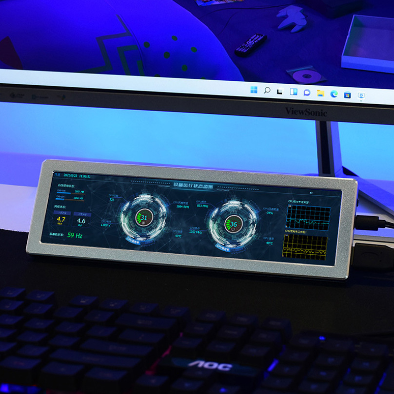 Weixue 8.8inch Ips Ultra-Long Display Chassis Secondary Screen 480×1920 Pixels High-Fidelity Speaker