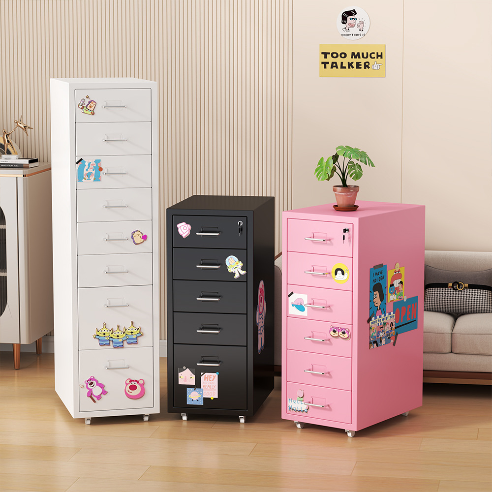 Haiermer Storage Cabinet Low Cabinet Bedroom Bedside Table Computer Desk Bottom Iron Cabinet with Lock Drawer Cabinet Storage Cabinet