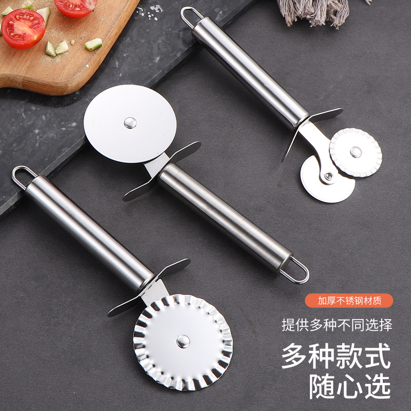 Stainless Steel Pizza Cutter Single/Double Roller Cutter Home Kitchen Baking Tool Double-Wheel Thin Cake Dough Baking