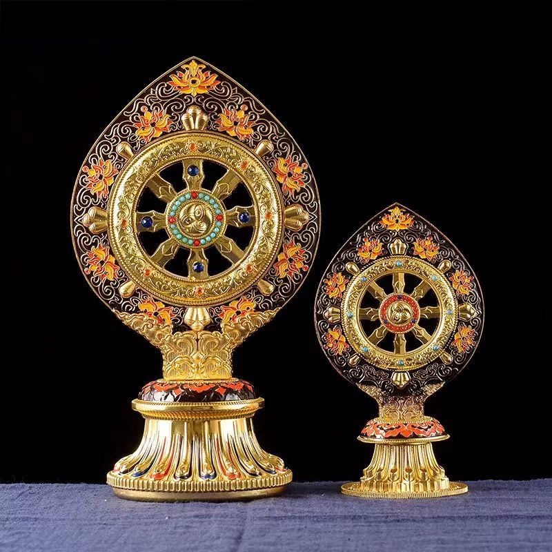 Тибетские тантрические принадлежности, эмалированное золотое колесо короля с семью сокровищами, домашние буддийские украшения для поклонения