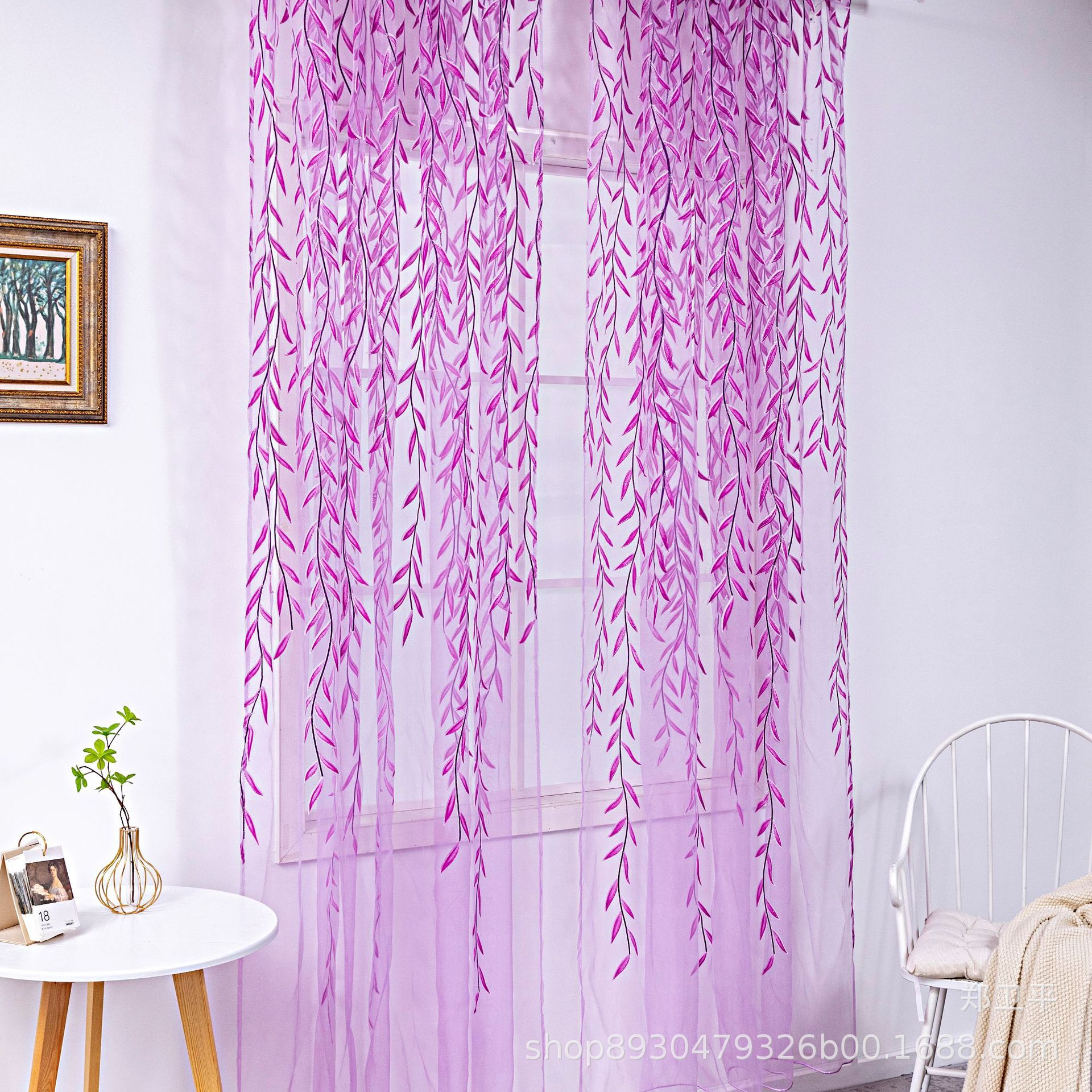 Manufacturer Supplies Willow Leaf Wicker Curtains, Offset Printing Window Screens, Finished Window Screens, Gauze Curtains, Amazon Cross-Border Spot Batch