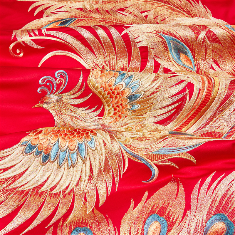 High-End New Chinese-Style Dragon and Phoenix Wedding Four-Piece Set Made of Pure Cotton with Embroidery, Red Wedding Quilt, Bedding for the Bridal Chamber