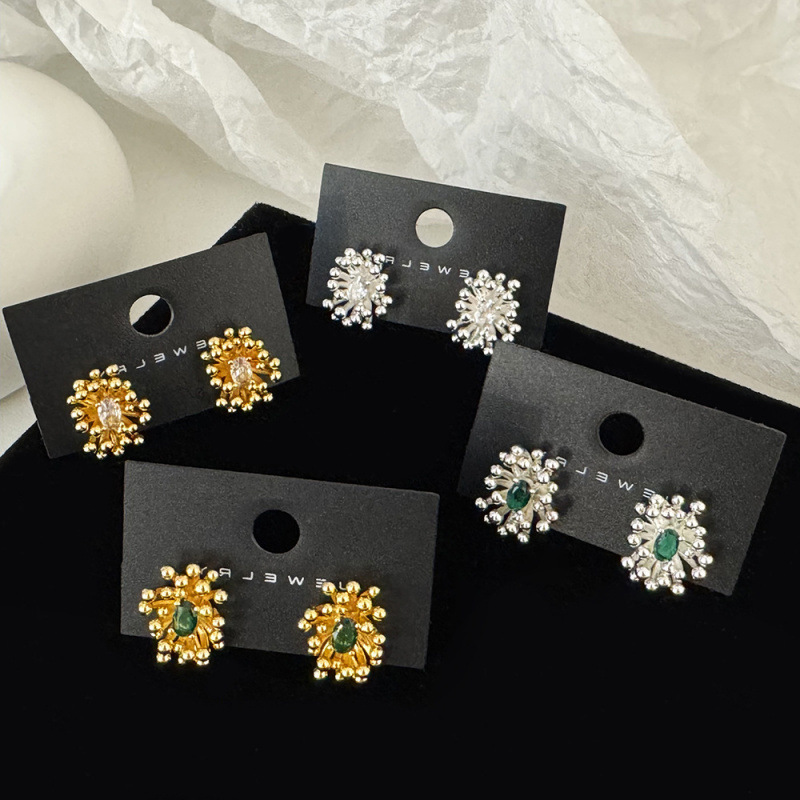 Korean Style Light Luxury High-End Personality Irregular Fireworks Zircon Earrings Collection Fashion Temperament Niche Jewelry