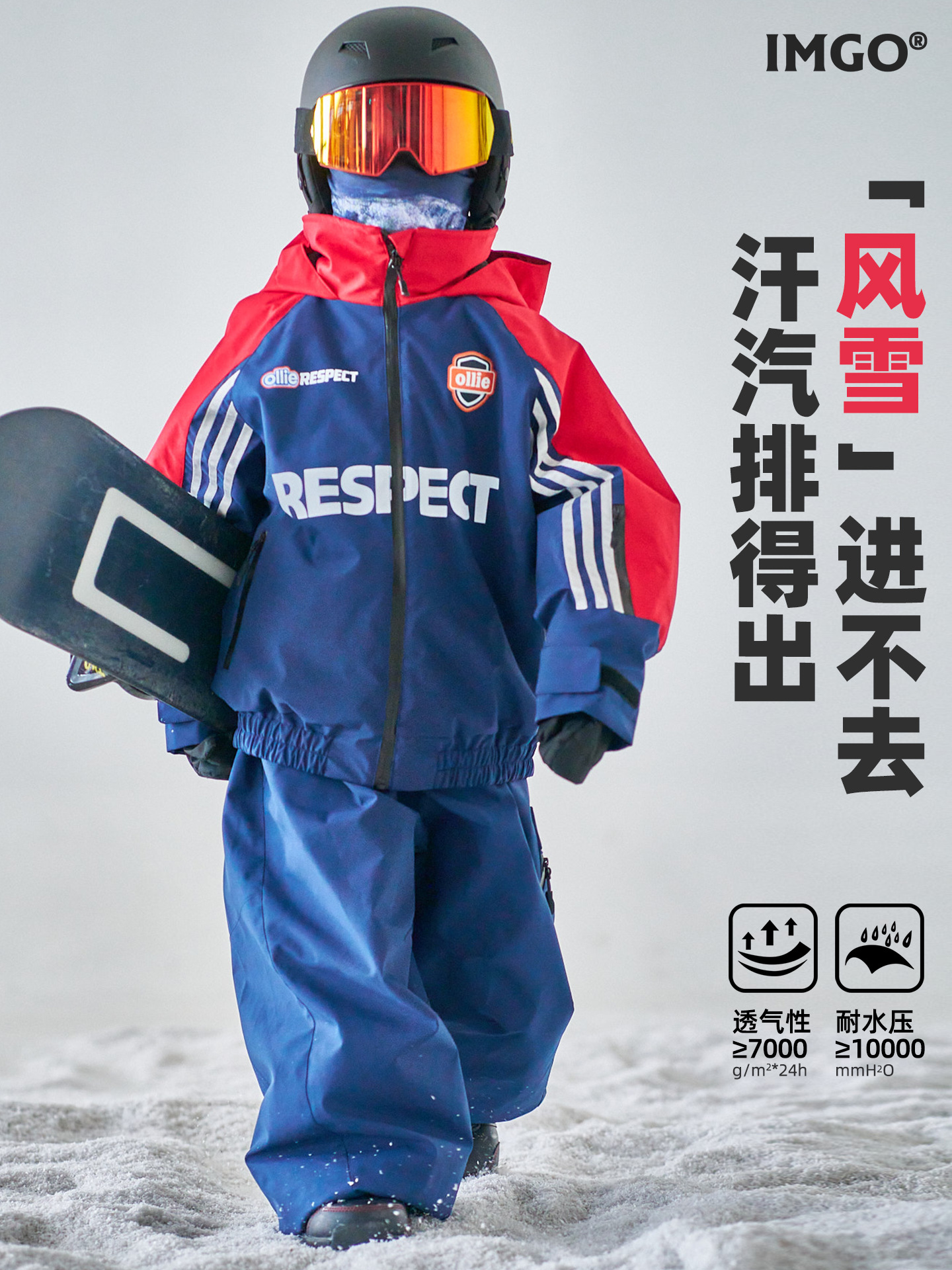 [High Street Retro Red and Blue Contrast Snow Suit] Imgo Kidsren's Ski Suit for Boys and Girls Dwr+3L Warm Ski Suit