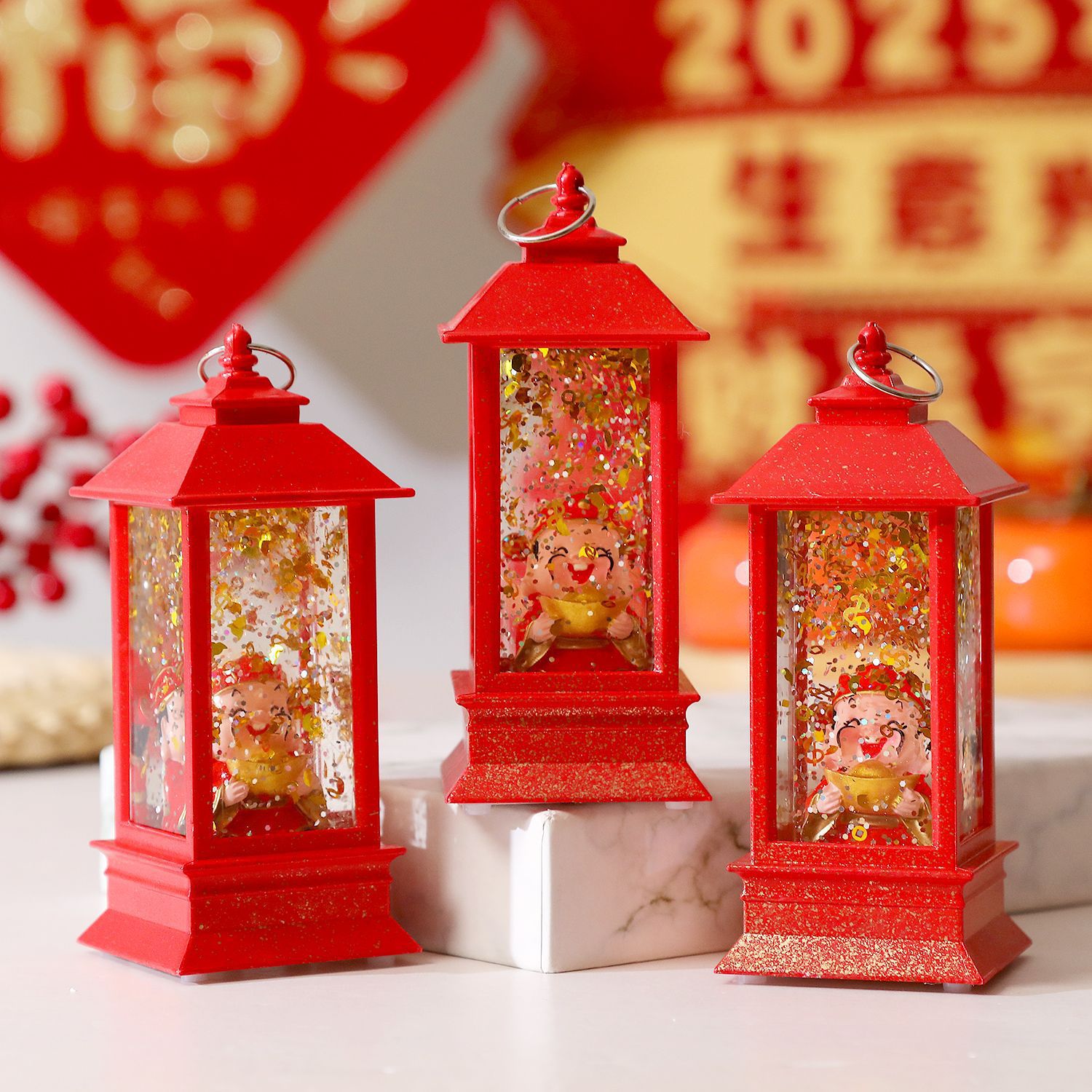 New Year God of Wealth Wind Lamp Water-Filled Small Oil Lamp Gift Decoration Desktop Ornament Luminous Night Light God of Wealth Creative Ornament