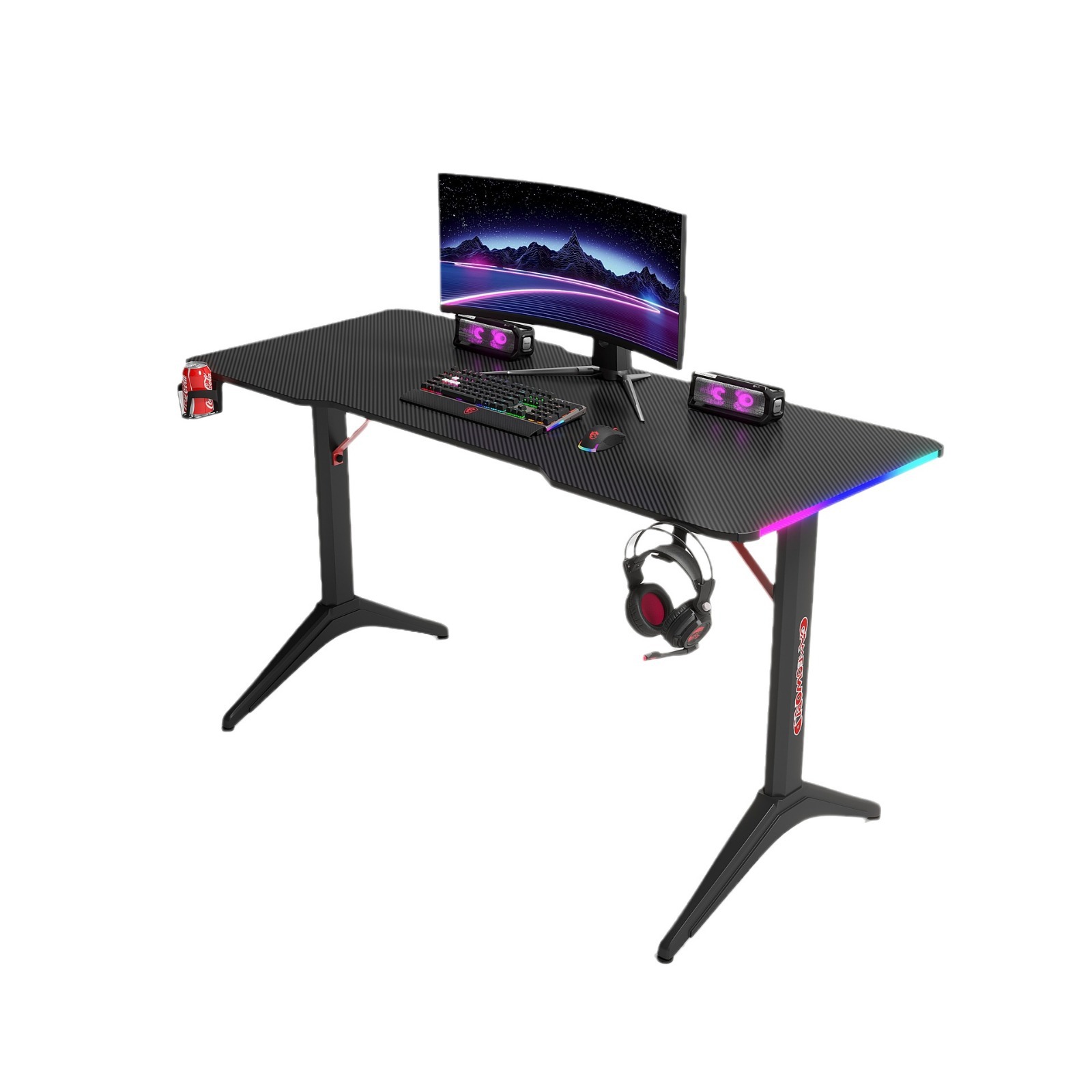 Manufacturer Cross-Border Carbon Fiber Rgb Gaming Table Home Office Luminous Internet Cafe Computer Game Table Desktop Wholesale