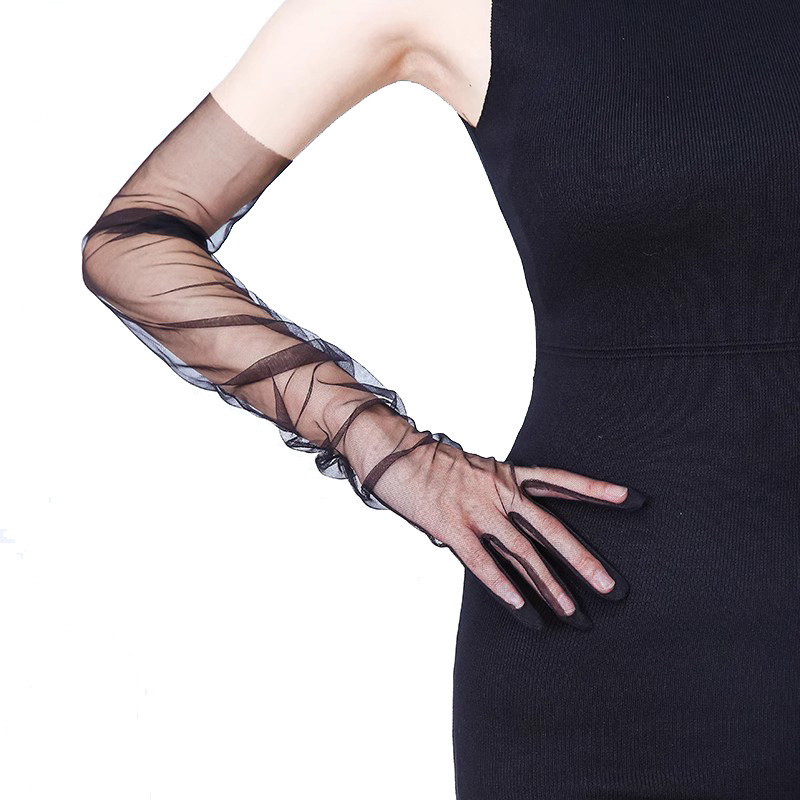 Cross-border Bridal Gloves Long Mesh Wedding Dress European and American Halloween Wedding Accessories Black Lace Sleeve Women