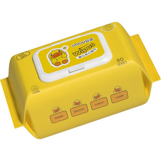 Anrou Baby Wipes Little Yellow Duck 40 Pumps Baby Hand and Mouth Special Price Home Cleaning Factory Wholesale
