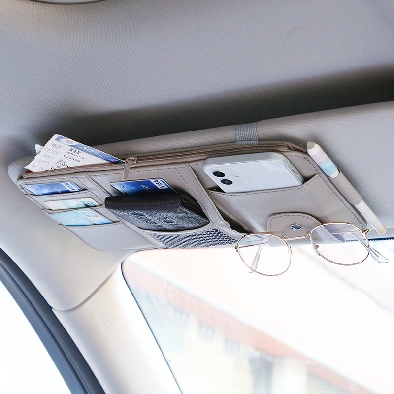 Сумка для хранения счетов, кожаная, для автомобиля, сумка для солнцезащитного козырька, держатель для карт, держатель для очков, многофункциональная