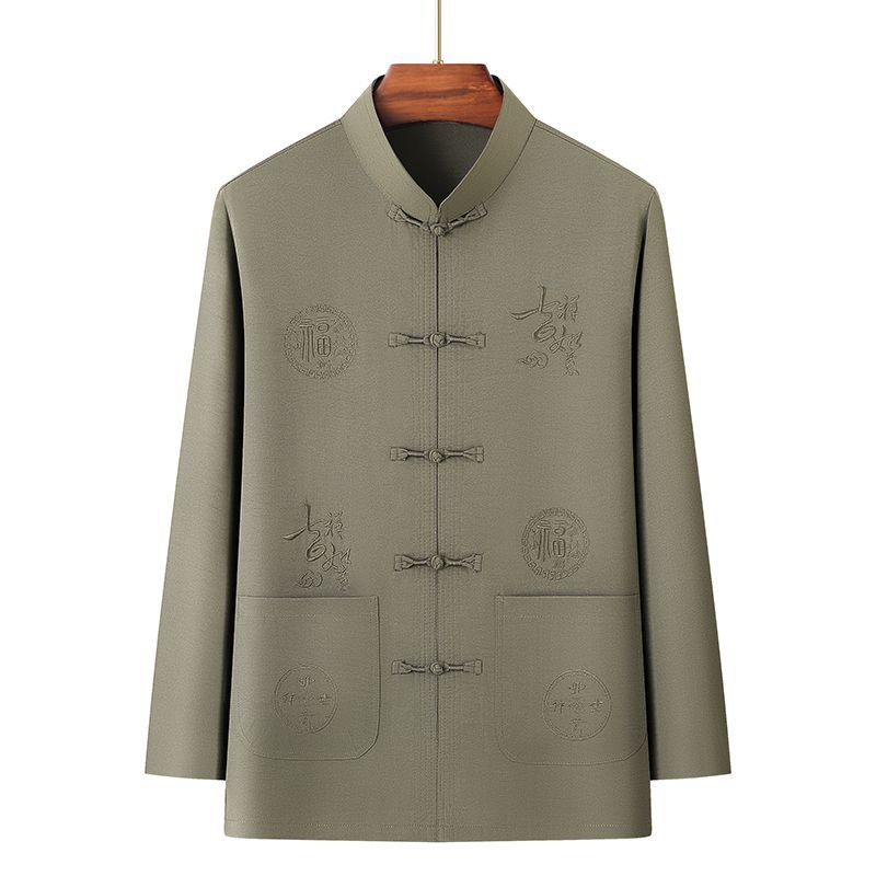 Tang Suit Men's Chinese Style Grandpa Long-Sleeved Embroidered Suit Middle-Aged and Elderly Dad Summer Clothing Han Dynasty Chinese Style Clothes for the Elderly