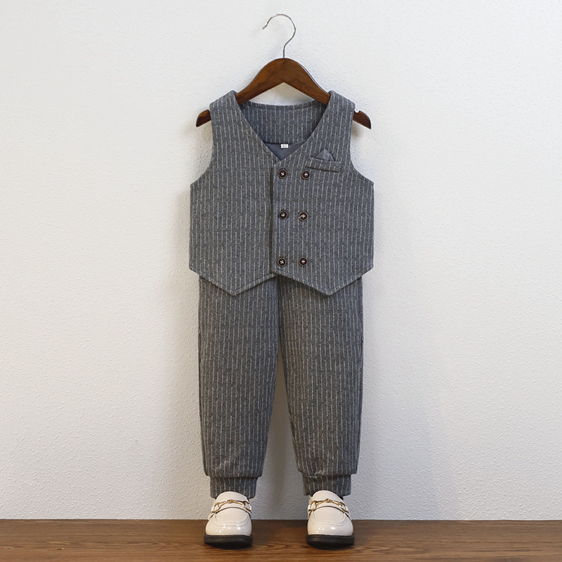 Children's Suit Baby One-Year-Old Dress Boy Handsome British Little Boy Vest Three-Piece Flower Girl Suit