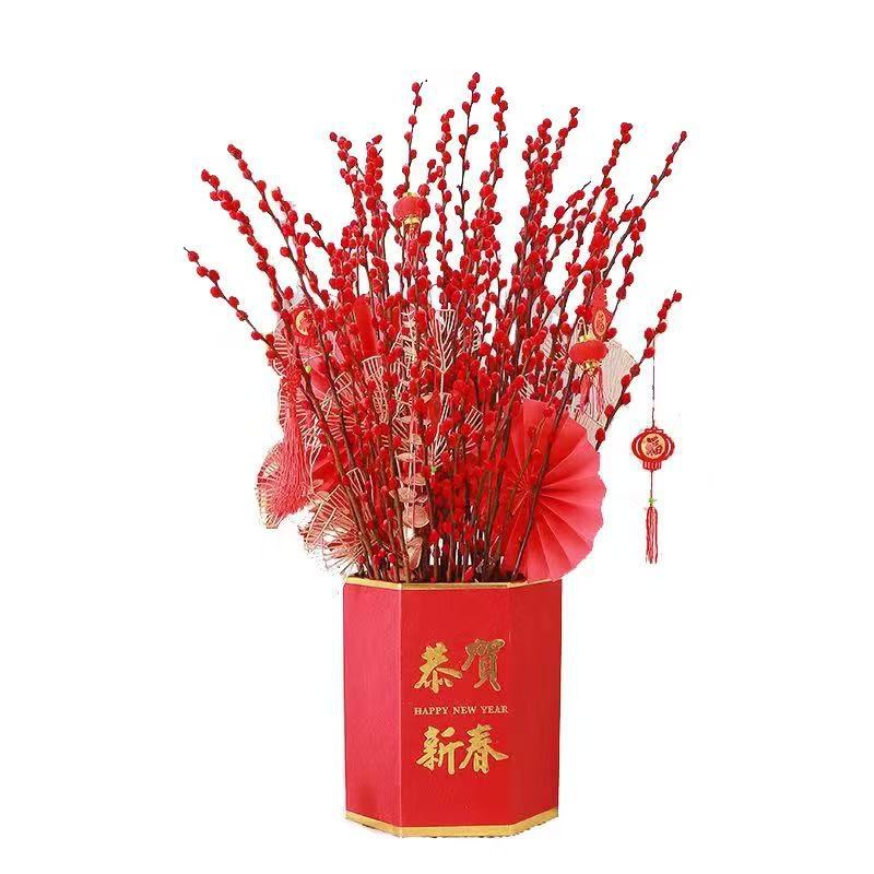 Silver Willow Real Flower Fresh Branches Living Room Red Dried Branches Flowers with Buds Ornaments New Year's Eve Florals Indoor Hydroponic Green Plants