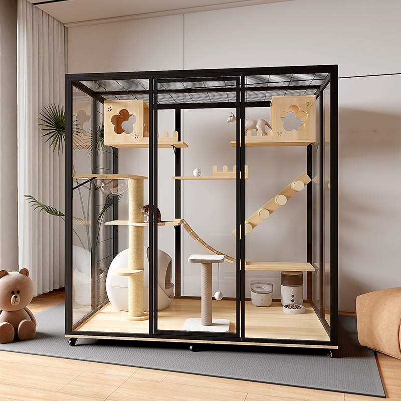 Панорамная кошачья вилла, клетка для кошек, свободное трехэтажное супер большое жилье, большая комната для кошек из массива дерева