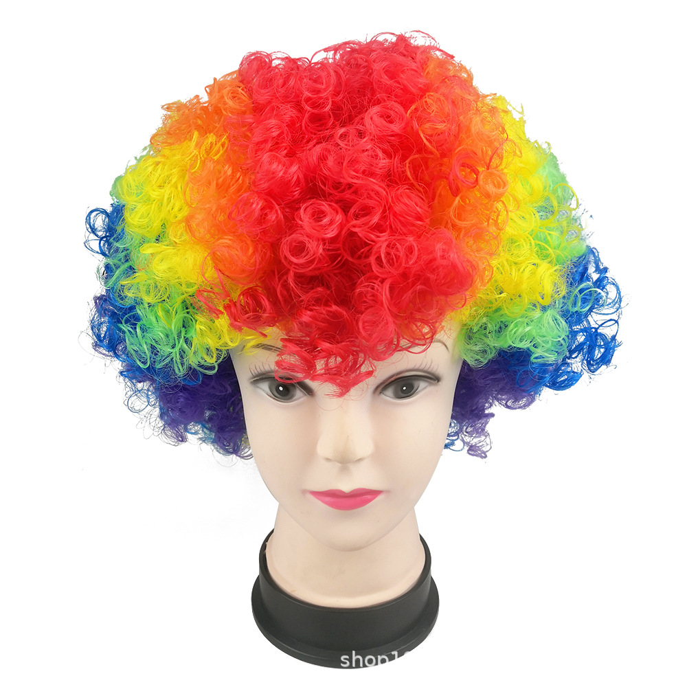 Foreign Trade Cross-Border Afro Fan Clown Wig Round Curly Colorfulful Dress up Funny Hair Headgear Performance Curly Hair