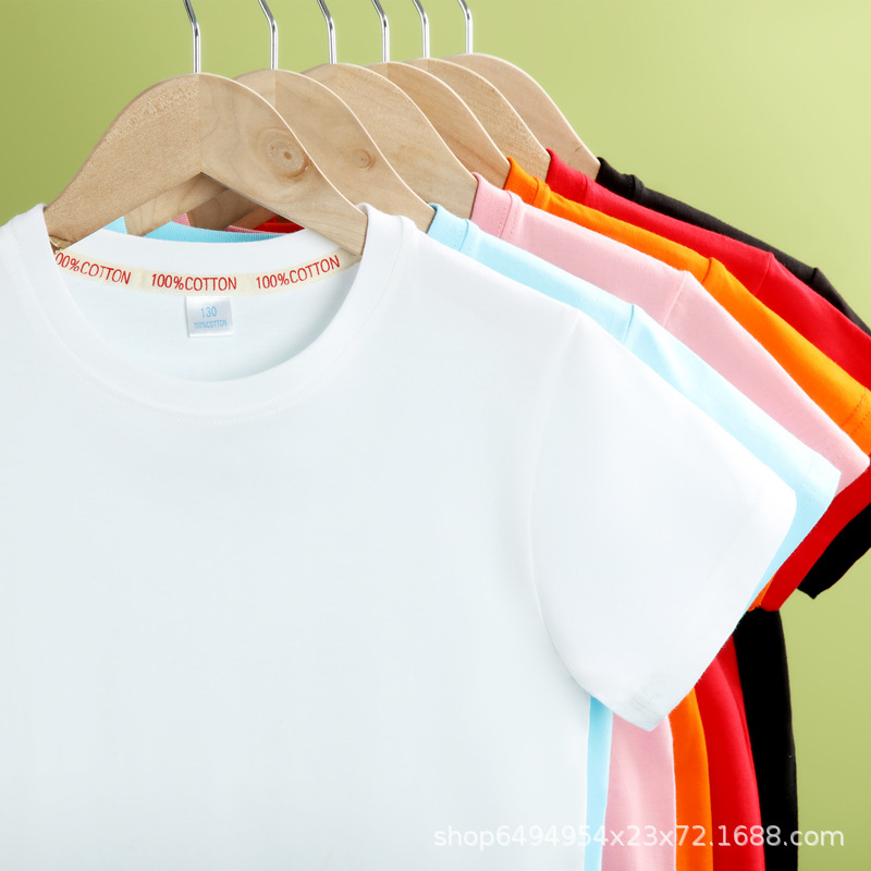 Wholesale children's T-shirt summer cotton short sleeve round neck pure white primary school students kindergarten graduation class clothes advertising