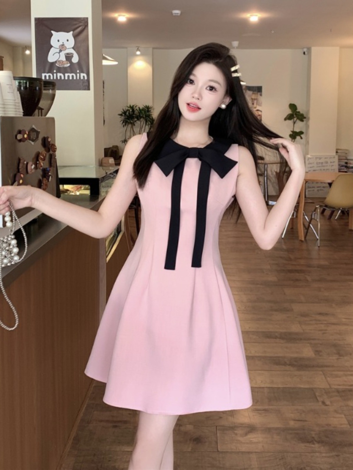 Summer Plus Size Fat Girl Sweet and Stylish Slimming French Style Bow Waist Dress Women's Vest Dress