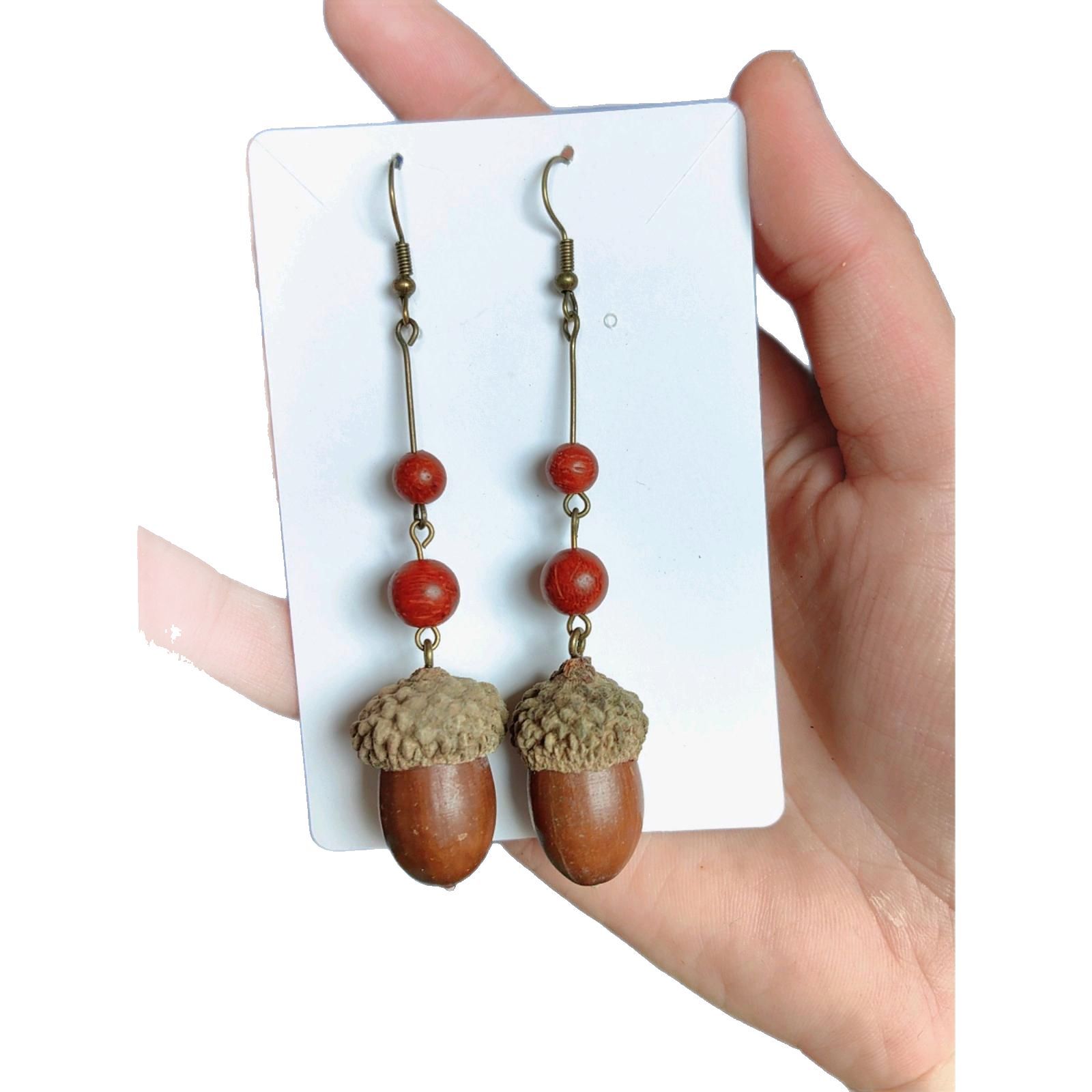 in stock Plant Fruit Earrings Natural Dried Fruit Earrings Handmade Traditional Chinese Medicine Vintage Artistic Ethnic Style Earrings Ear Hook for Women