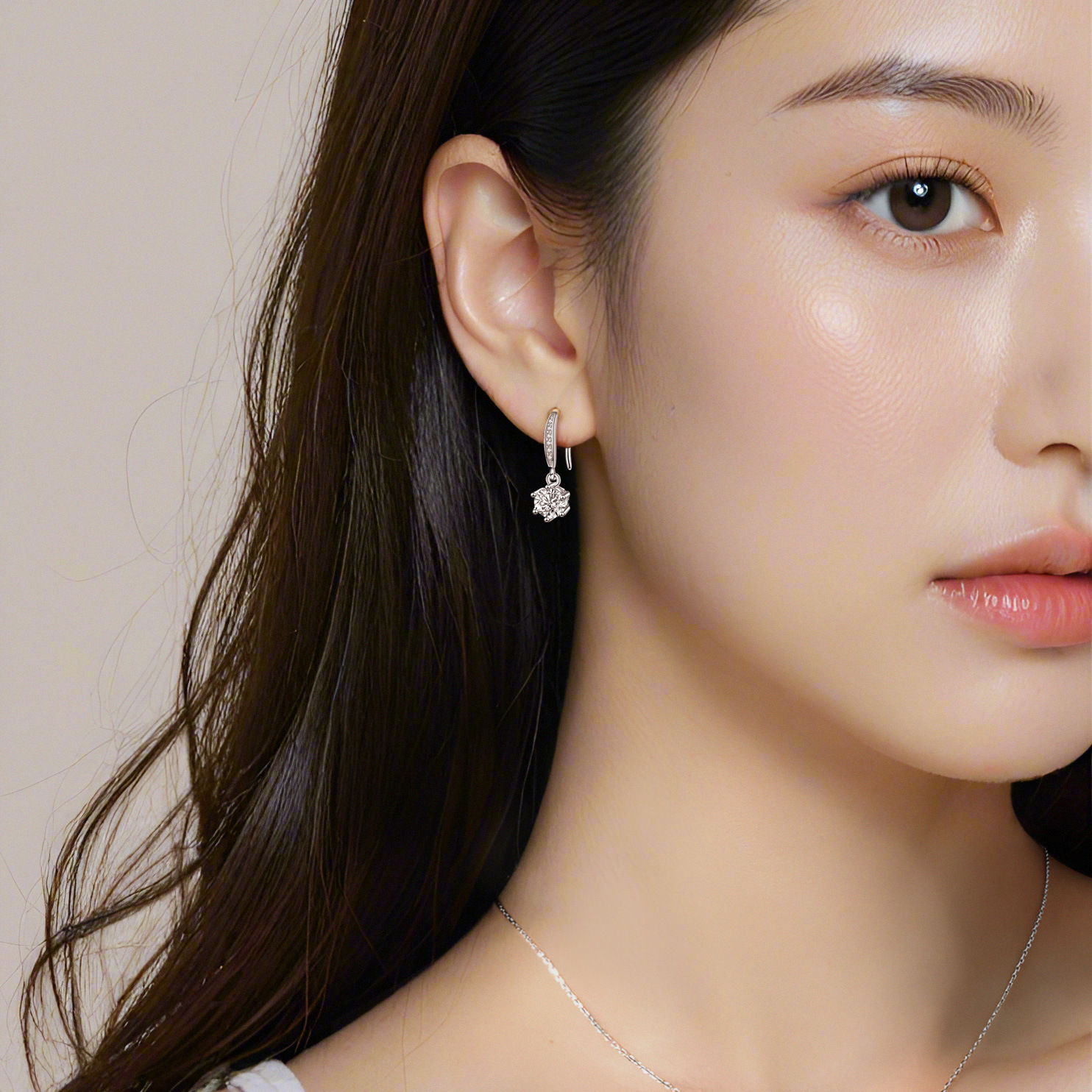 Cross-border 925 sterling silver moissanite classic six-claw eardrop earhook earrings fashion temperament earrings live processing