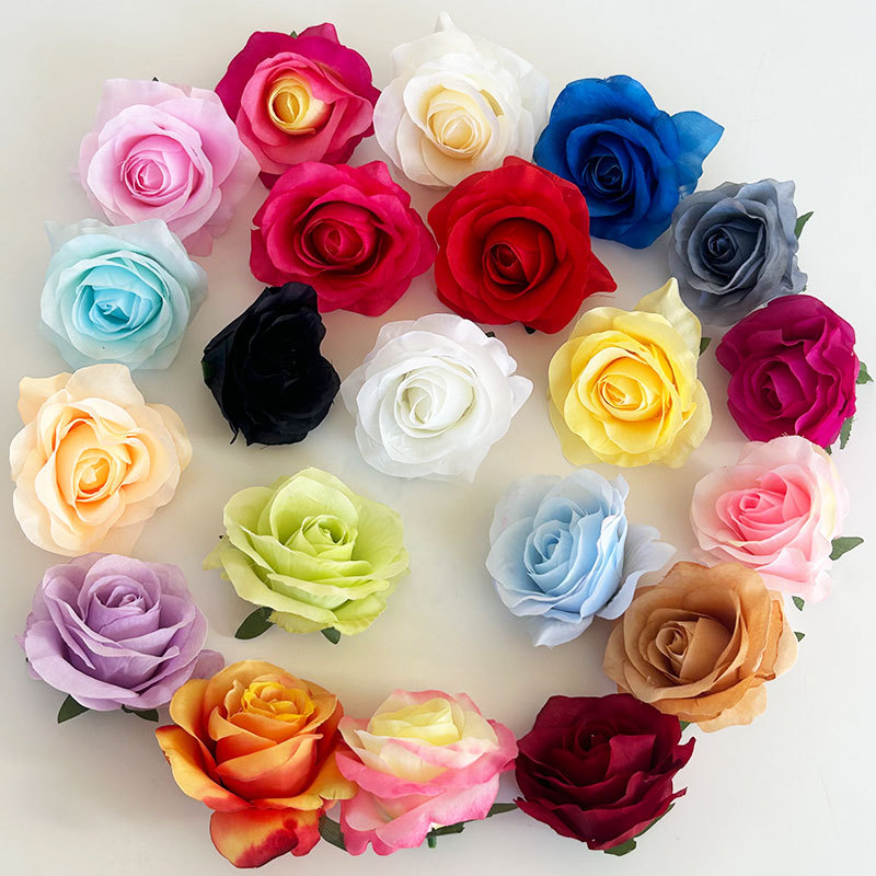 Round Rose Multi-Color Silk Rose Head High Quality Hotel Banquet Hall Decoration Fake Flower Manufacturer Direct Sales Artificial Flower Material