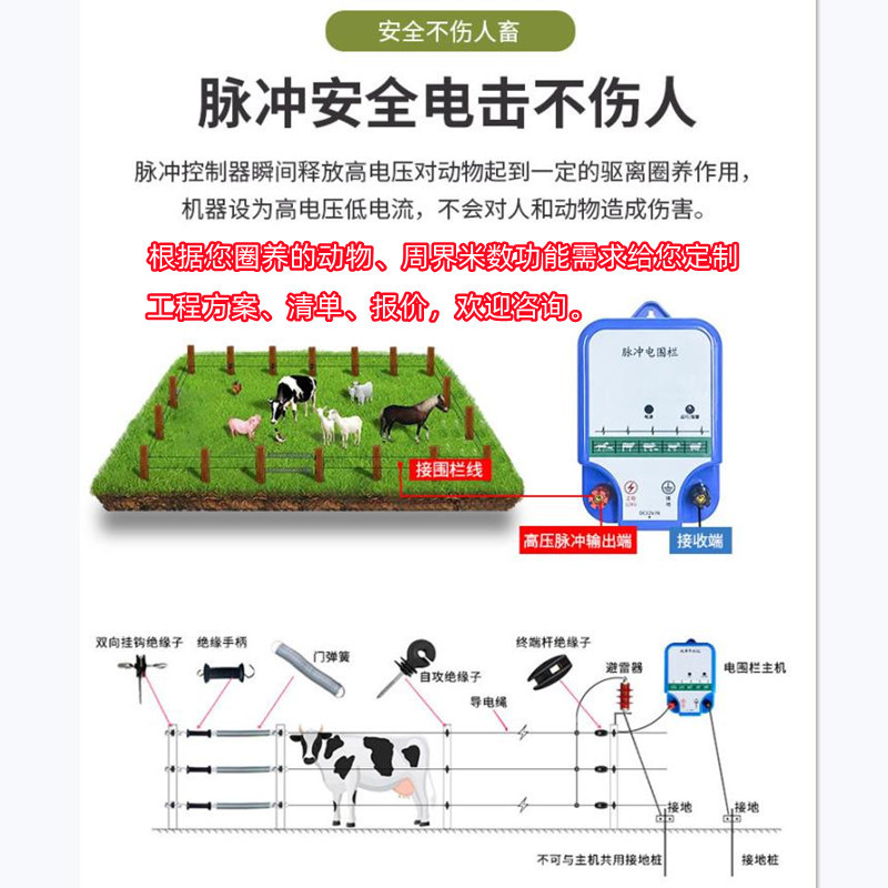 Livestock Electronic Fence Host for Cattle and Sheep Ranches, Electric Fence System for Breeding, Specialized High-Voltage Pulse Grid Intelligence