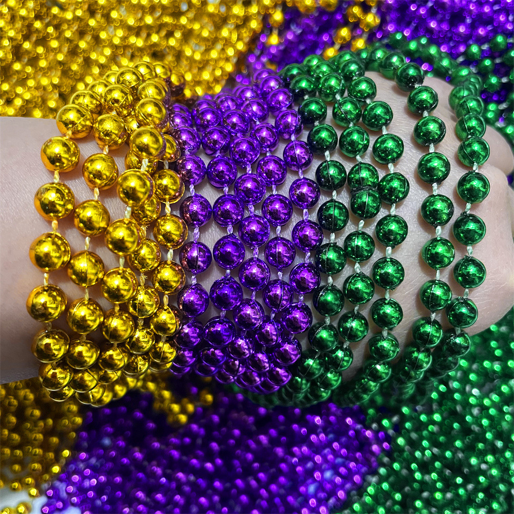 Cross Border Hot Christmas DIY Accessories New Orleans Festival Color Necklace Tricolor Beaded Party Necklace 7mm