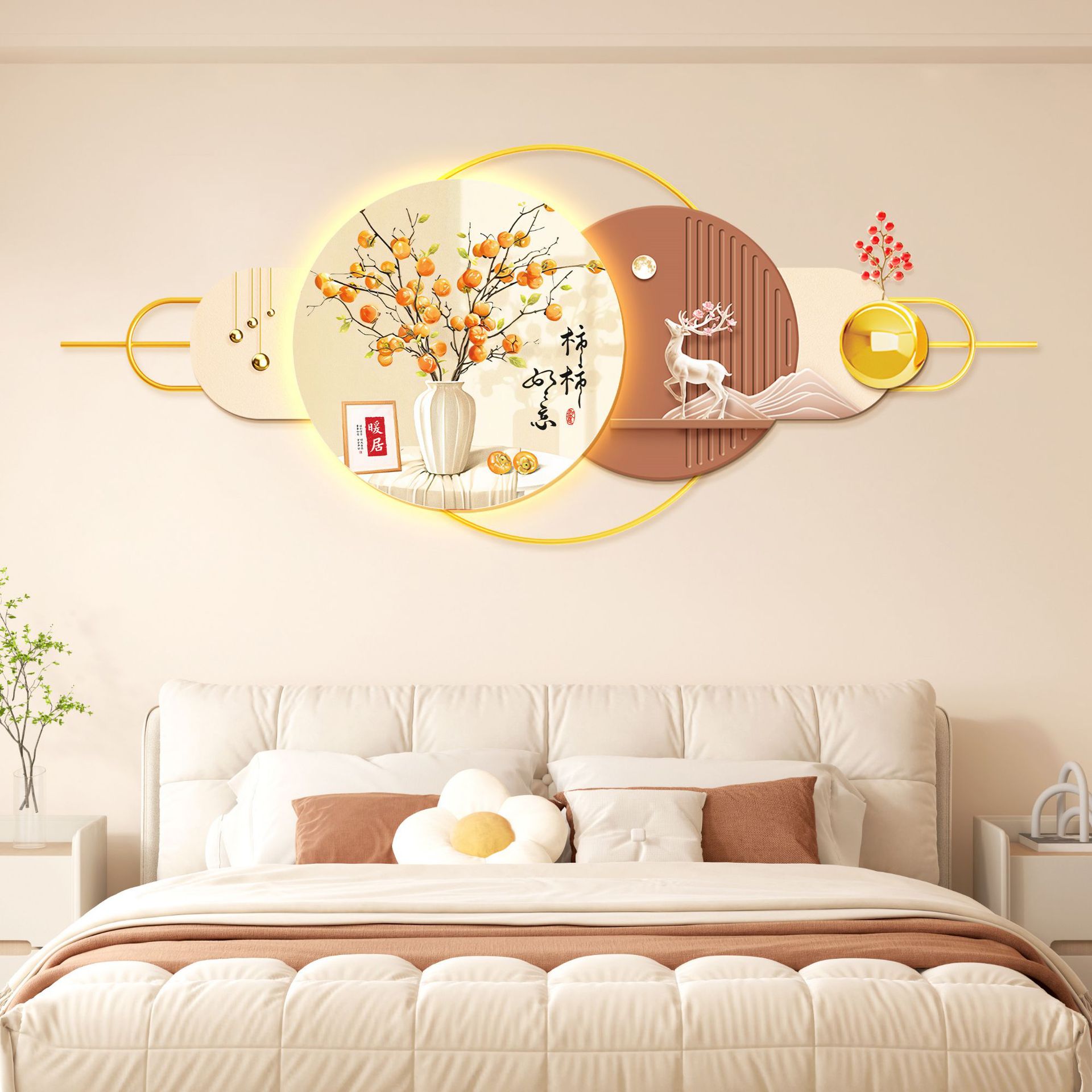 Light Luxury and High-End Bedroom Bedside Decoration Painting Master Bedroom Room Background Wall Mural New Led Light Hanging Painting